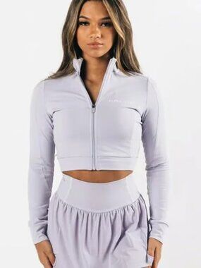 Alphalete Lilac Haze Trace Cropped Fitted Track Zip Up Jacket